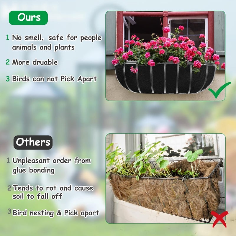 Fantang 2PCS 24 Inch Window Box Liner Fabric Planter Basket Liner Trough Planter Insert Liner Black Hanging Flower Basket Liners Non-Woven Felt Plant Liner for Planters Fence Garden - Avoid Bird Nesting - Image 4